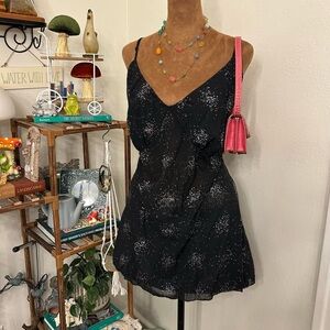 Vintage Y2K McBling NEW Black Sheer Tank Top w Silver Glitter Accents by Rag